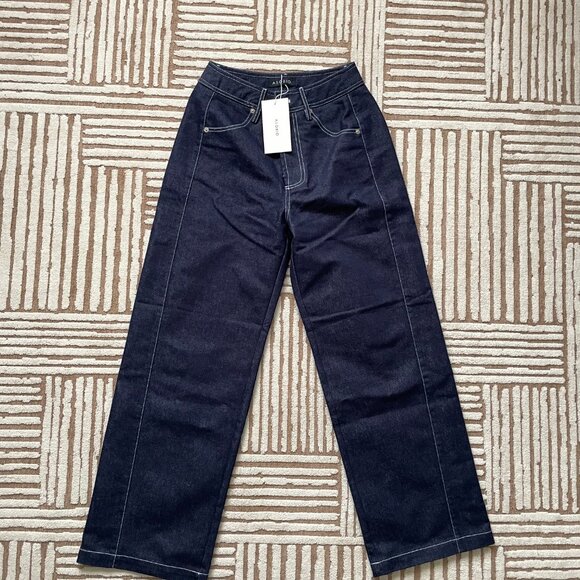 ASOBIO - Mid-Rise Wide Straight Jeans - Midlight Blue - XSmall - Picture 3 of 6